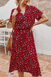 RAROVE-Summer Dresses fashion classy Casual Print Split Joint Turndown Collar Waist Skirt Dresses(8 colors)