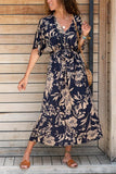 RAROVE-Summer Dresses fashion classy Floral Leaf Print V-Neck Dress