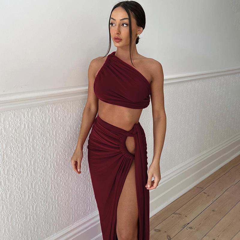 Rarove-Fall Outfits  -2024 summer new sexy backless strapless top slim fit split skirt set new years eve dress to impress