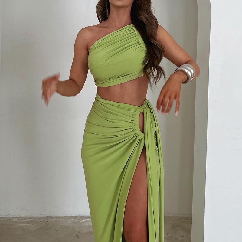 Rarove-Fall Outfits  -2024 summer new sexy backless strapless top slim fit split skirt set new years eve dress to impress