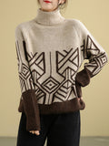 Rarove-Original Print High-Neck Knitting Sweater