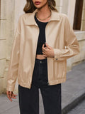RAROVE-European and American women's clothing, minimalist style, casual fashion Pocketed Zip Up Collared Neck Jacket