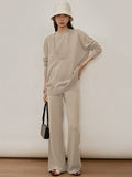 Rarove-Urban Loose Solid Round-Neck Vest Top& V-Neck Sweater Tops& Wide Leg Pants Three-Piece Set