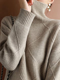 Rarove-Casual Loose Solid Color Striped High-Neck Long Sleeves Sweater Tops