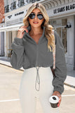 RAROVE-European and American women's clothing, minimalist style, casual fashion Drawstring Zip Up Dropped Shoulder Outerwear