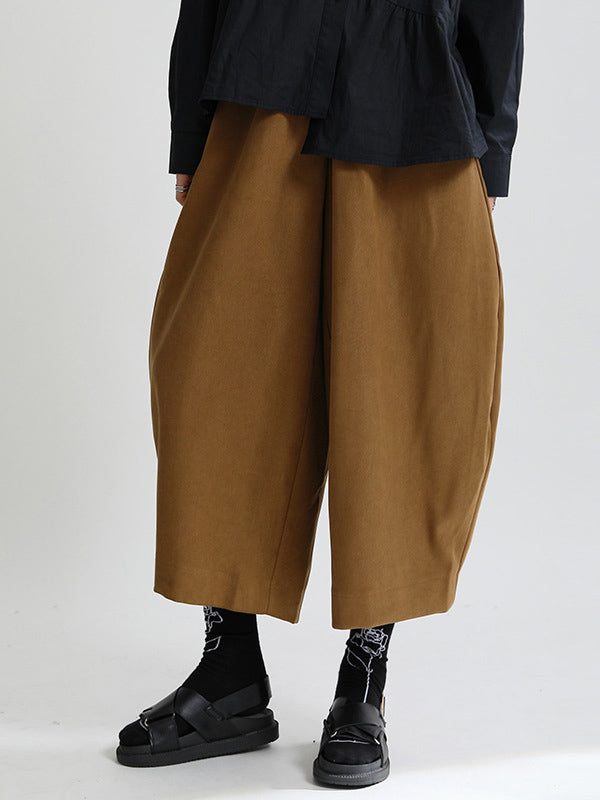 Rarove-Vintage Casual Solid Color High-Waisted Ninth Pants