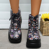 Rarove- Black Casual Patchwork Frenulum Printing Round Comfortable Out Door Shoes (Heel Height 3.15in)