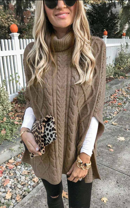 Rarove-Fashion Casual Solid Pullovers Turtleneck Tops