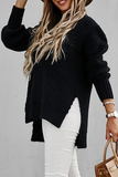 Rarove-Fashion Street Solid Slit O Neck Sweaters(4 Colors)