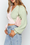 Rarove-Casual Street Solid Patchwork Strap Design V Neck Tops Sweater