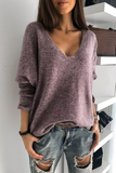 Rarove-Casual Solid Basic V Neck Tops Sweater(4 Colors)