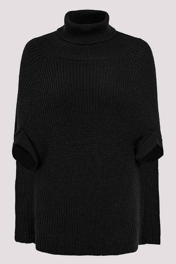 Rarove-Casual Street Solid Patchwork Turtleneck Tops Sweater (Without Belt)(4 Colors)