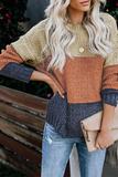 Rarove-Casual Patchwork Basic  Contrast O Neck Tops Sweater
