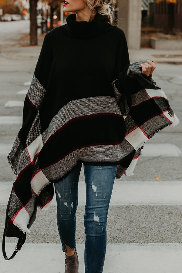 Rarove-Elegant Striped Tassel Patchwork Turtleneck Sweaters