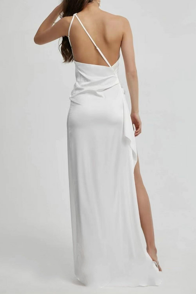 Rarove-Fashion Elegant Solid Patchwork Slit Oblique Collar Evening Dress Dresses(4 Colors)