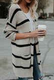 Rarove-Fashion Striped Patchwork Cardigan Collar Outerwear