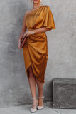 Rarove-Elegant Solid Fold Oblique Collar Evening Dress Dresses(5 Colors)