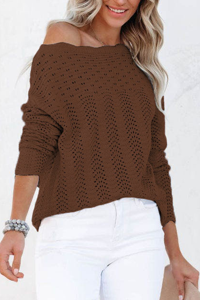 Rarove-Casual Solid Hollowed Out Patchwork O Neck Sweaters(7 Colors)