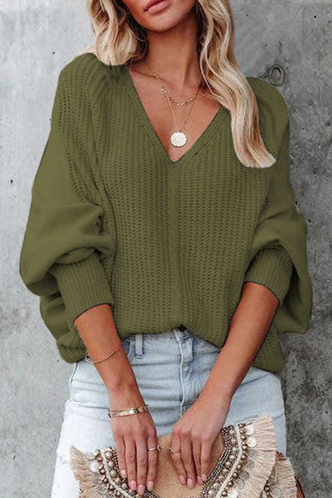 Rarove-Street Solid Color V Neck Sweaters(4 Colors)