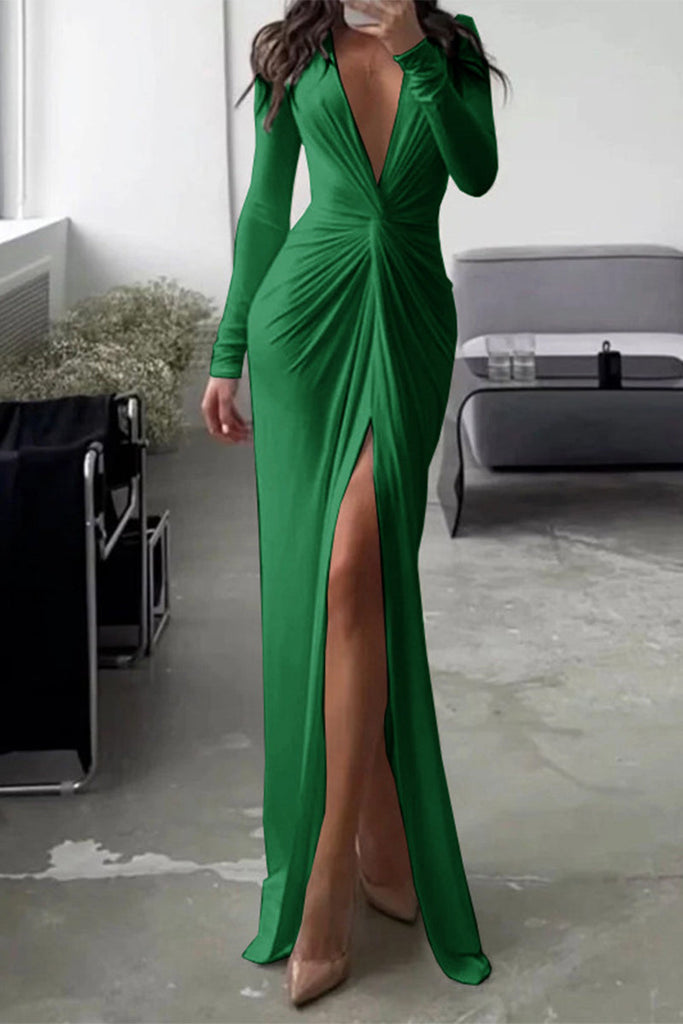 Rarove-Elegant Solid Fold V Neck Pleated Dresses(7 Colors)