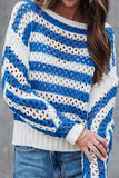 Rarove-Casual Striped Hollowed Out O Neck Tops