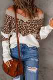 Rarove-Leopard Color Block Off-Shoulder Sweater