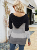 Rarove-Women's Sweater Hollow Out Knit Hooded Striped Color Block Sweater