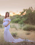 Rarove Maternity Photography Props Pregnancy Cloth Cotton+Chiffon Maternity Off Shoulder Half Circle Gown Shooting Photo Pregnant Dress