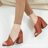 Rarove- Casual Fish Mouth Sandals With Thick Heels