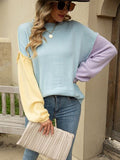 RAROVE-European and American women's clothing, minimalist style, casual fashion Color Block Dropped Shoulder Sweater