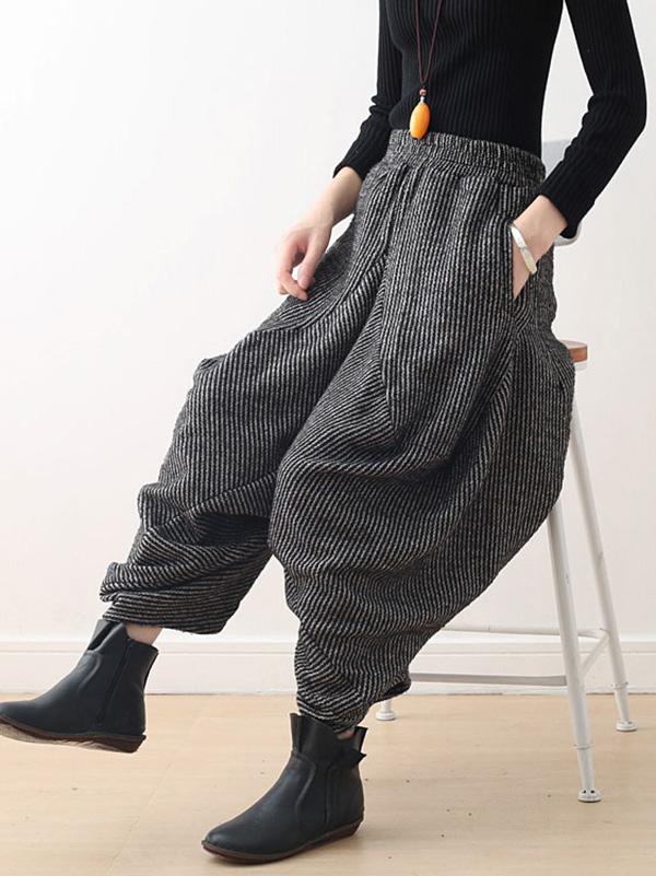 Rarove-Vintage Knitted Thickening Asymmetric Lantern Wide Leg Pants
