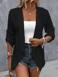 RAROVE-European and American women's clothing, minimalist style, casual fashion Eyelet Roll-Tab Sleeve Cardigan