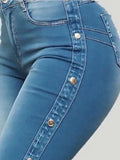 Rarove  Spring and Summer New Women's High Waist Elastic Classic Ladies Mopping Denim Sexy Slim Solid Color Washed Flared Pants