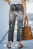 Rarove Trend Casual Women's Jeans Blue Hight Waist Straight Wash Streetwear Ripped Fashion Denim Pencil Pants