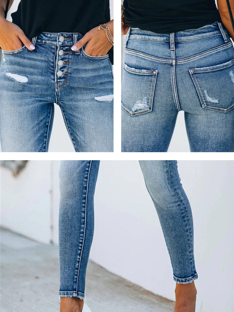 Rarove 2024 New Denim Slim Fit Ripped High Elastic Women's Denim Trousers Skinny Jeans Woman Cargo Pants Women Cargo Pants Women