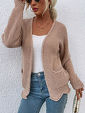 Rarove-Women's Sweater Solid Color Long Sleeve Wave Shape Knitted Cardigan