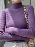 Rarove-Casual Skinny Long Sleeves Solid Color Half Turtleneck Sweater Tops