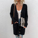 Rarove-Women's Cardigan Twist Knitted Open Front Button Long Sleeve Sweater Cardigan with Pocket