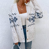 Rarove-Women's Cardigan Christmas Snowflake Print Knit Single Breasted Pocket Sweater