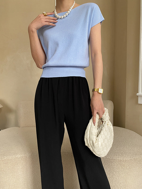 Rarove-Stylish Loose Solid Color Boat Neck Knitwear Pullovers Tops
