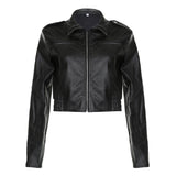RAROVE-Zip Up Lapel Neck Leather Short Jacket