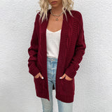 Rarove-Women's Cardigan Twist Knitted Open Front Long Sleeve Sweater Cardigan with Pocket