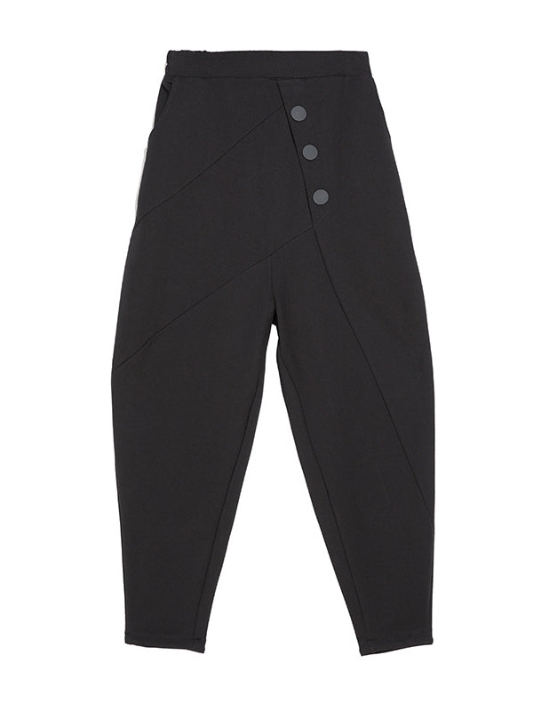 Rarove-Personality Black With Button High-Waist Harem Pants