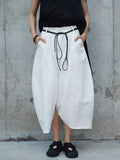 Rarove-Loose White Linen Split-side Harem Pants
