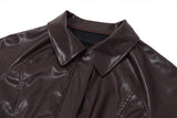 RAROVE-Vintage Brown Lapel Neck Zip Up Short Jacket