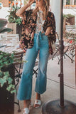 RAROVE-Women's Denim Jeans Belted Loose High Waist Flared Jeans