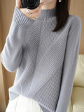 Rarove-Urban Long Sleeves Solid Color Half Turtleneck Sweater Tops