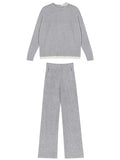 Rarove-Casual Loose Solid Color Round-Neck Sweater Tops & Wide Leg Pants Suits
