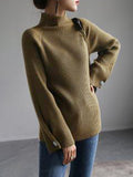 Rarove-Simple Loose Solid Color High-Neck Sweater