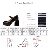 Rarove Women Pumps Shoes Thick High Heels Waterproof Platform Mary Janes Patent Leather Classics Dress Square Toe Buckle Strap  A43